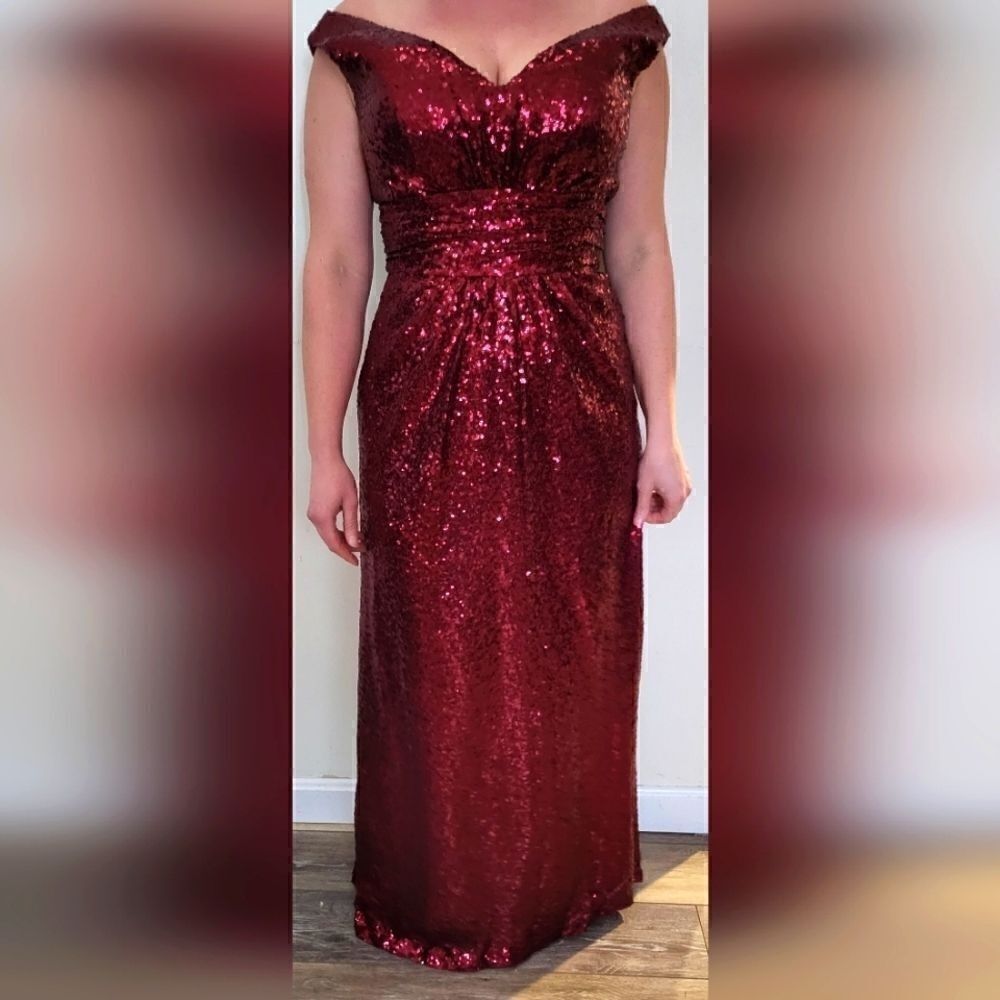 Ruby red sequin dress size 4 full length v neck